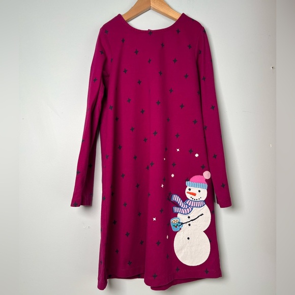 Hanna Andersson Dress Snowman Magenta Star Print Girls Size 8 - Picture 1 of 6
